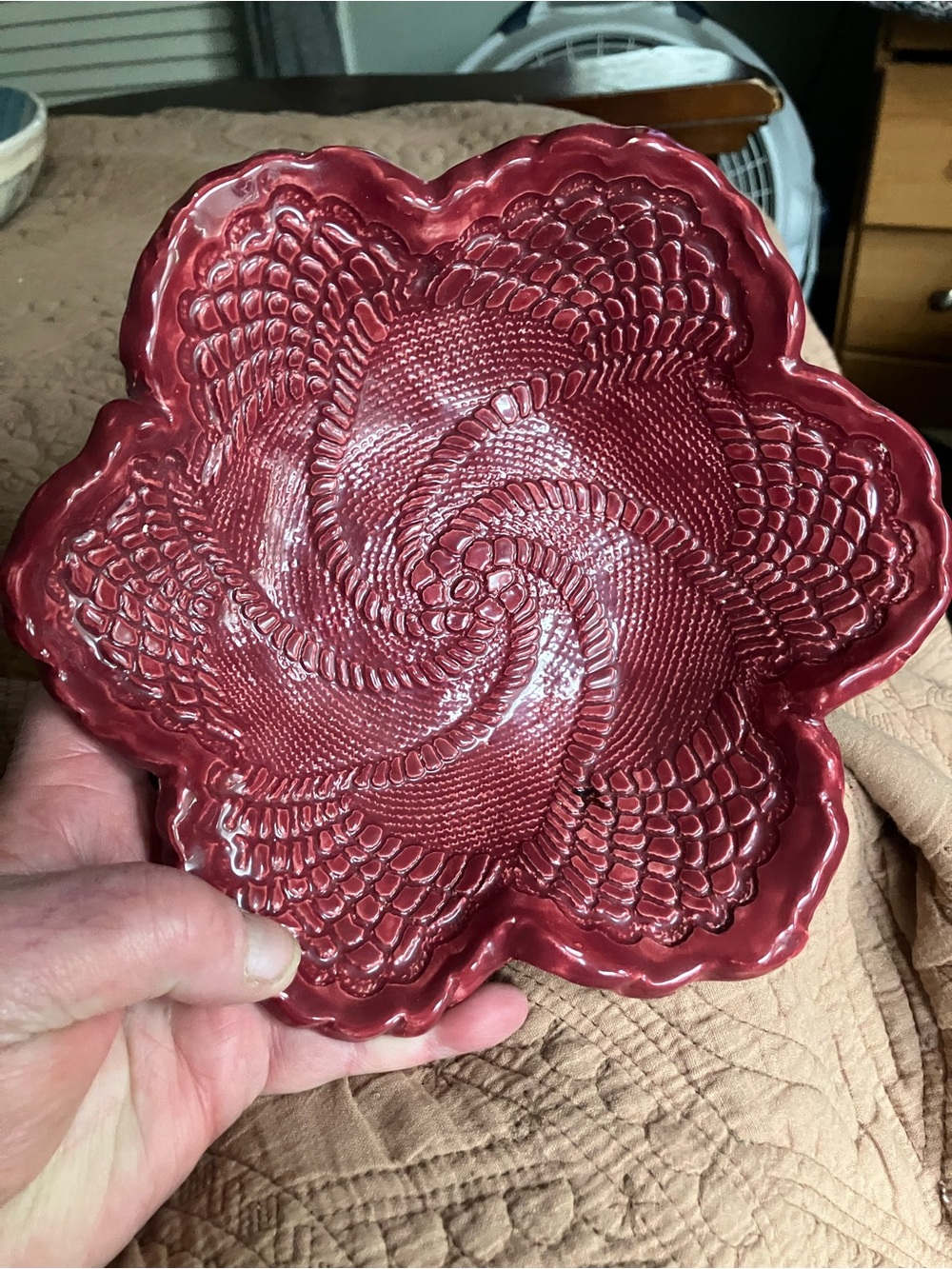 Handcrafted Red Embossed Ceramic Dish - Picture 4 of 7